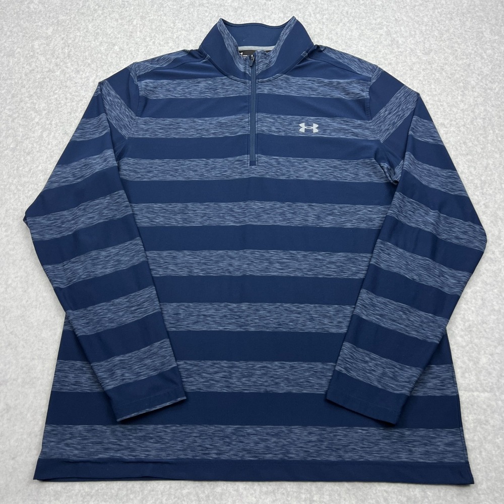 Under Armour Pullover Mens XL Blue Striped Loose‎ Quarter Zip Long Sleeve Shirt
